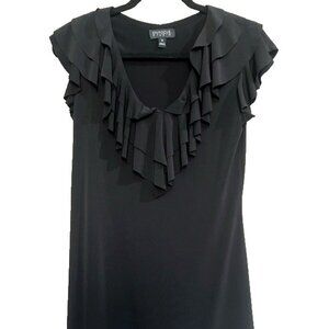 ENFOCUS STUDIO ELEGANT BLACK DRESS V NECKLINE RUFFLE TOP SLEEVELESS CAP SLEEVE